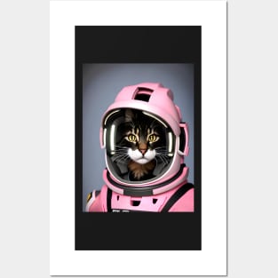 Pink Astronaut Cat- Modern Digital Art Posters and Art